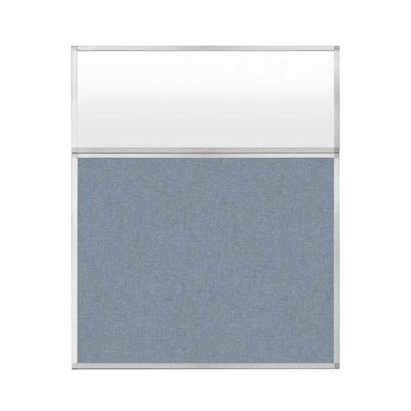 Hush Panel Configurable Cubicle Partition 5' x 6' W/ Window Powder Blue Fabric Frosted Window